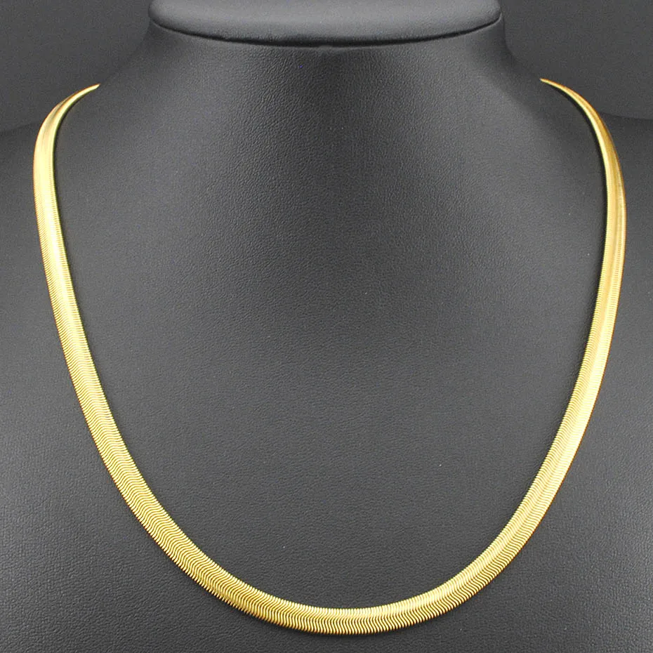 Gold Color 50/55/60 см, 6 мм, Нержавеющая сталь золото Цвет змейкой плоского плетения колье на цепочке для мужчин и женщин ювелирные изделия, и KN020 - Окраска металла: Gold Color