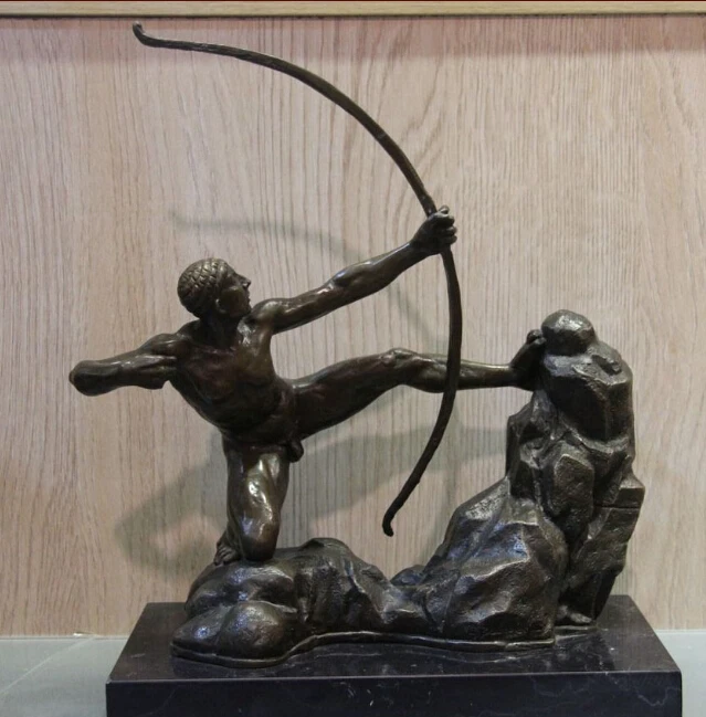 Западная ХУДОЖЕСТВЕННАЯ Статуэтка бронза медный Потяните лук стрельба из лука мраморная база Статуя