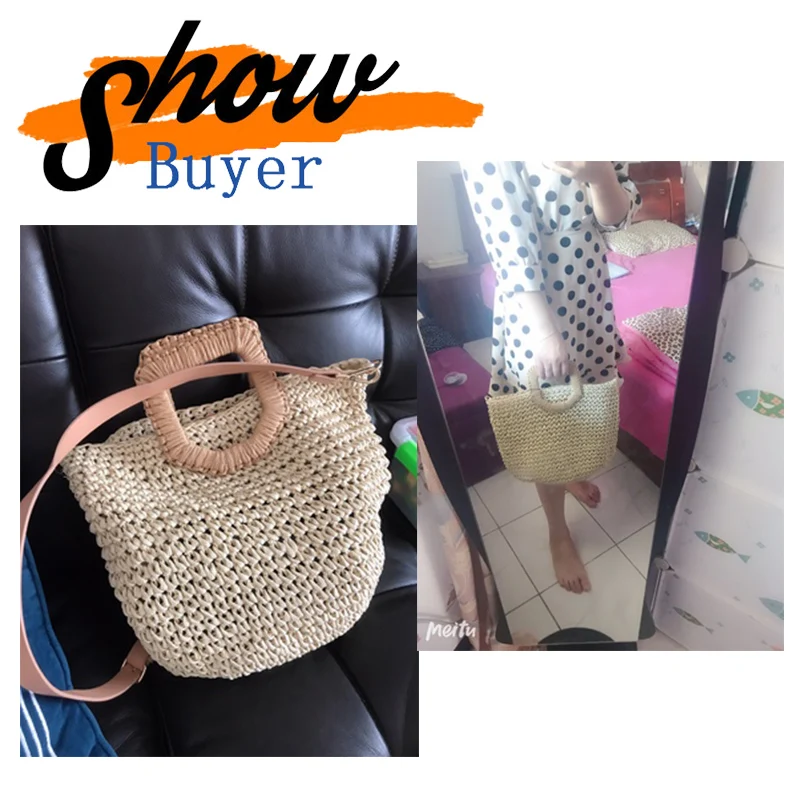 

Women Handbags New Summer Ladies Knitting Beach Bag Tote Casual Real Hand Made Weave Straw Bag Large Capacity Hasp Rattan Bag