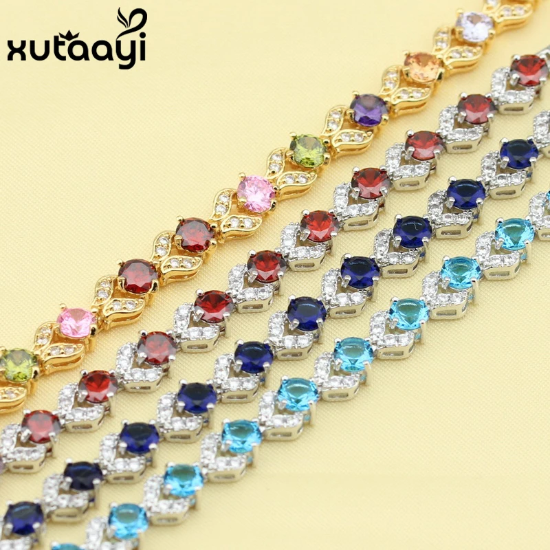 

Made in China Light Blue Cubic Zirconia , Silver Adjustable Chain-Link Bracelet Women Fashion Health Length 18+3cm