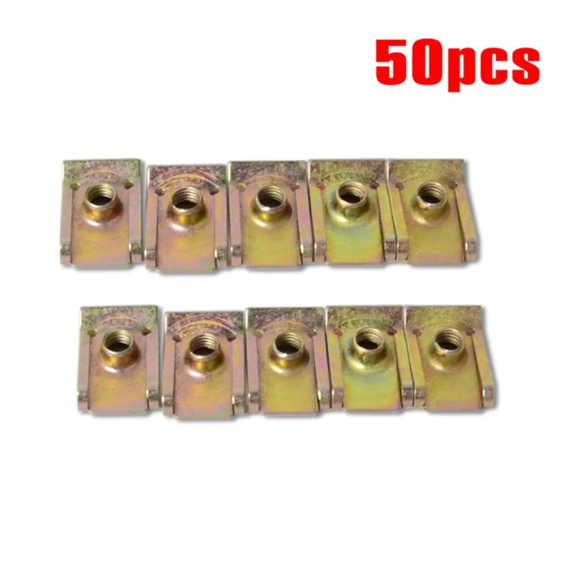 

50pcs Spring Metal Plate Car Door Panel Mudguard U Screw Speed Clips M6 Nuts