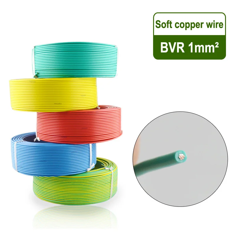 

5m/lot BVR 1mm square multi-strand cord oxygen-free copper wire bvr1mm = 17awg flame retardant green anaerobic pure copper cable