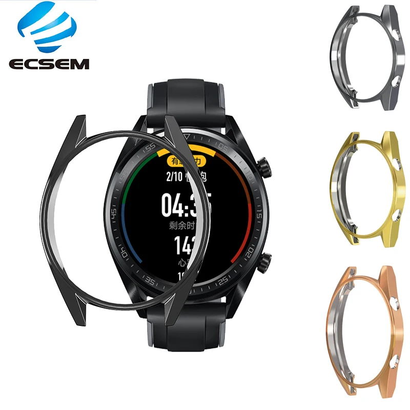 ECSEM silm ТПУ защитный чехол для huawei watch GT classic/спортивная крышка мягкий прочный корпус ТПУ материал пластинчатый металл текстура