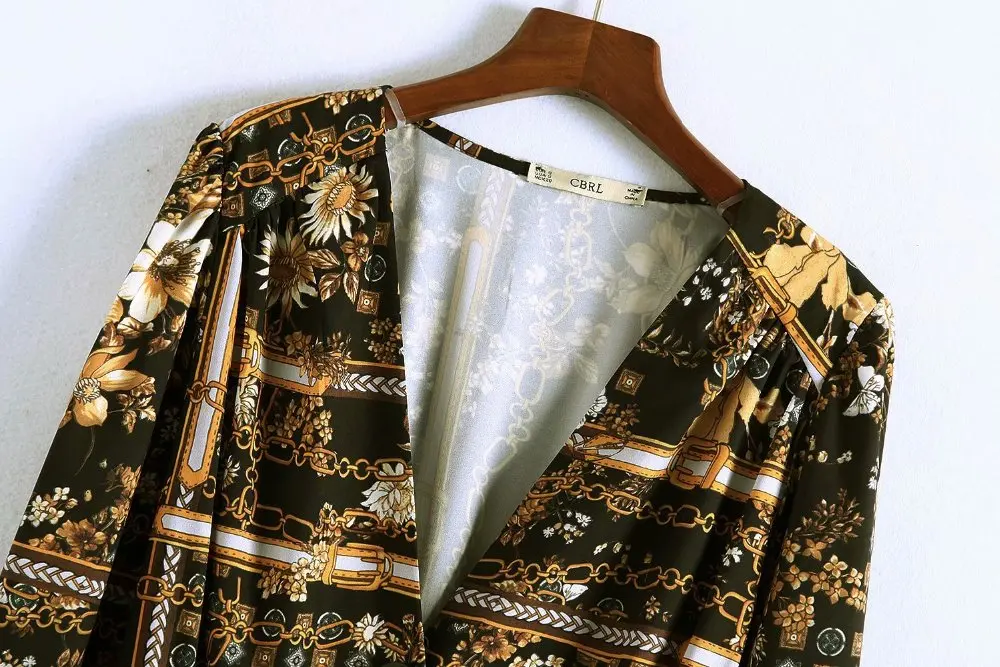 2018 za зимнее женское платье с принтом FORAL es vestidos Струящееся контрастным