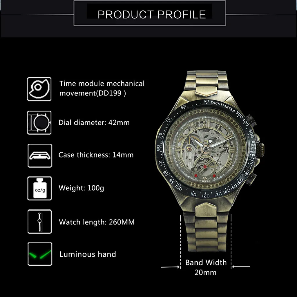 

reloj hombre Luxury Monochrome Metal Strap Hollow Vintage Fashion Men's Mechanical Watch erkek kol saati relogio Hot Sales #10