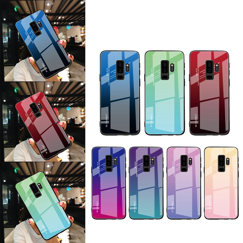 Градиентный чехол для samsung Galaxy A7, J8, J6, J4, A6, A8 plus, A8+,, роскошный, тонкий, глянцевый, закаленное стекло, силиконовая рамка, Жесткий Чехол