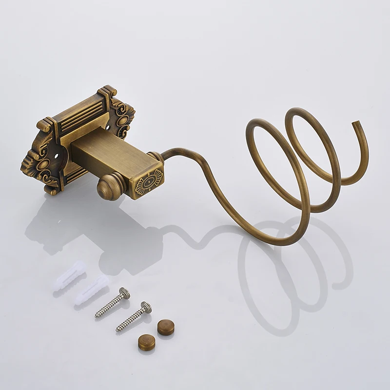 Античная Латунь Ванной Полка Настенный Держатель Медь Фен Стойке Хранения Стенд