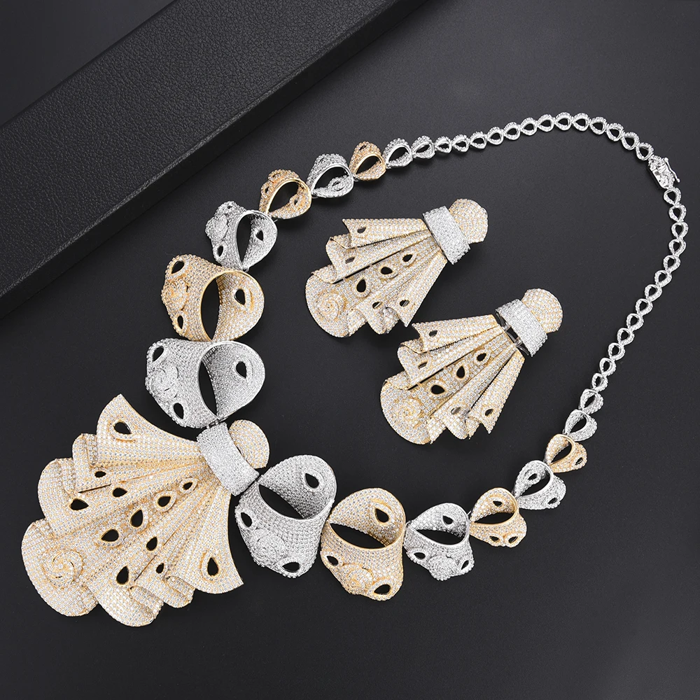 Fashion African Wedding Jewelry Cubic Zirconia Bridal Sets Big Necklace Earrings Bangle Ring Set For Women Engagement | Украшения и