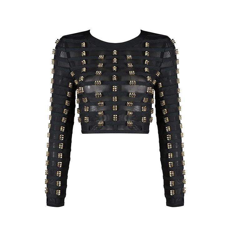 Новинка 2017 черный белый с бусинами бандажный топ бюстье Модный Роскошный для