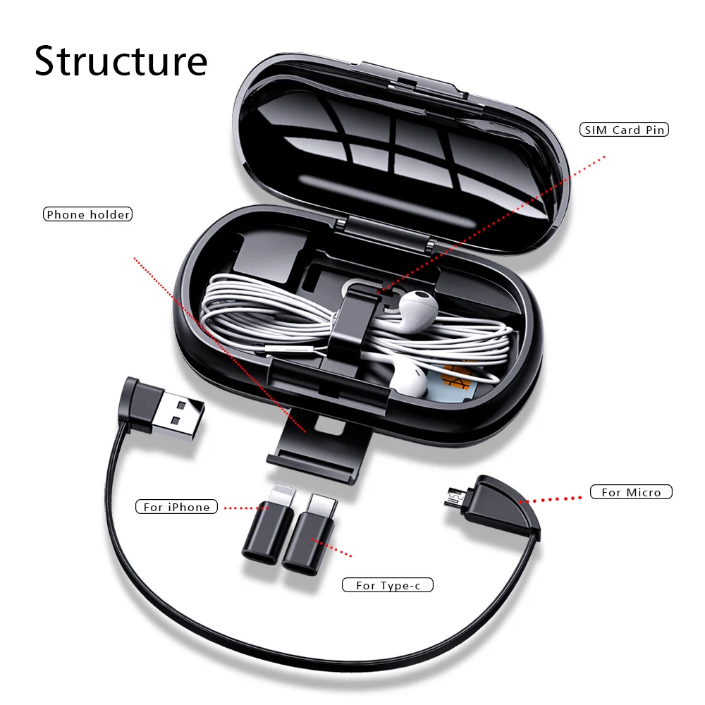 OATABASF мини коробка для хранения многофункциональный USB кабель 3 в 1 выдвижное