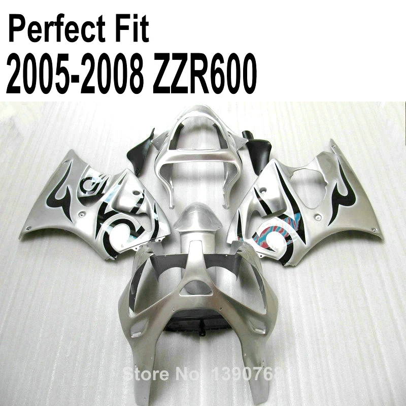 Комплект обтекателей ABS для Kawasaki ZZR600 zz r600 2005 2006 2007 05 06 07 08 серебряные Обтекатели