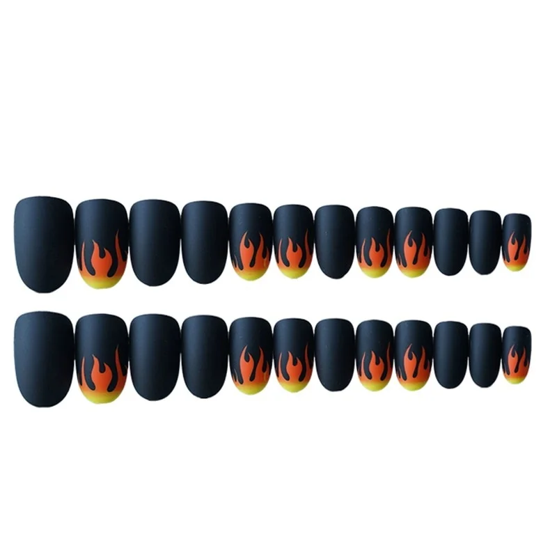 24 шт./компл. матовые накладные ногти в стиле панк темно-черные короткие круглые |