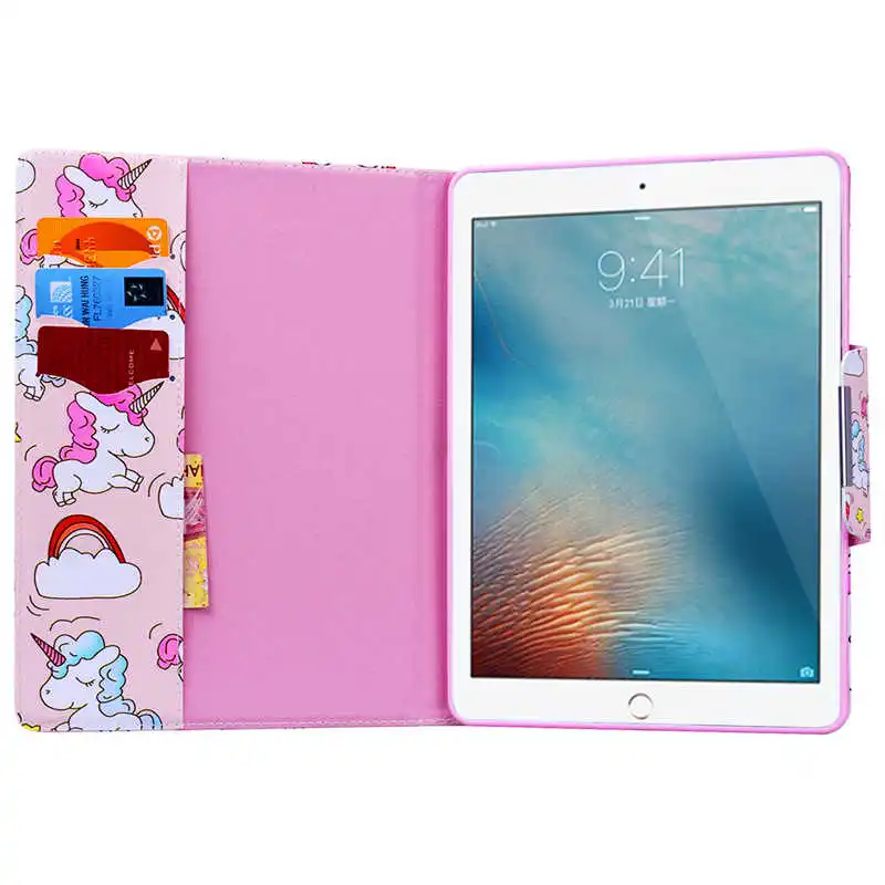 Люксовый чехол на застежке для IpadPro 9,7 кожаный чехол Симпатичные Единорог Фламинго Мрамор Bling Радуга чехол для IPad 7 случае принципиально