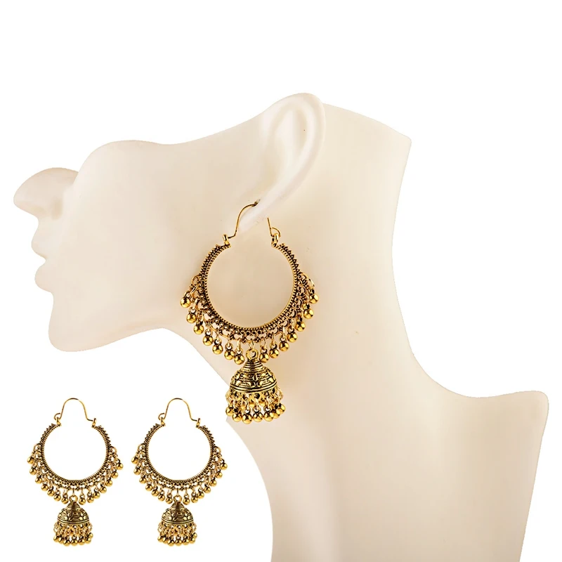Классический этнический Для женщин Золотой Круглый кисточкой Jhumka серьги, индийские украшения геометрической формы, в стиле бохо, серьги с болтающимися частями, Kolczyki