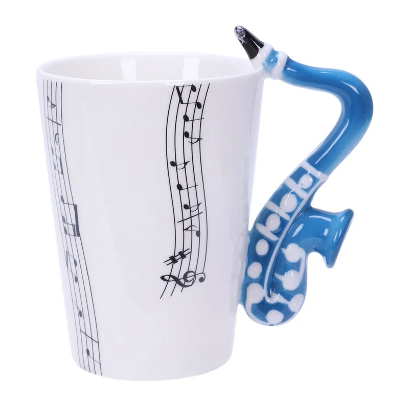 Blue Саксофон керамические кофейные кружки фарфоровые молочные кружки и чашки для чая музыкальные нотки домашняя офисная кружка - Цвет: Blue