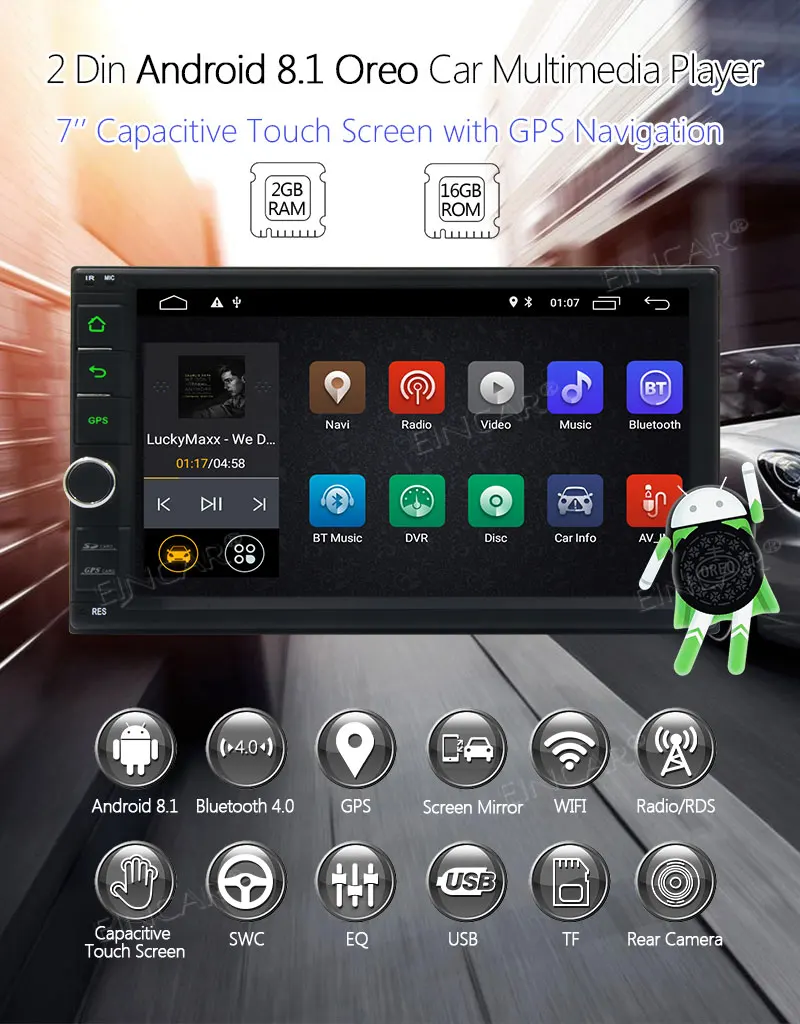 Android 8 1 Автомобильный мультимедийный плеер с 7 дюймовым сенсорным экраном 1080P HD