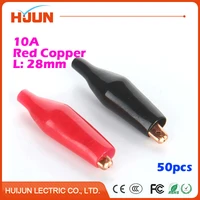 50pcs 10a 28mm mini red copper alligator clip cable wire battery crocodile clips electrical clamp tester probe car double ended
