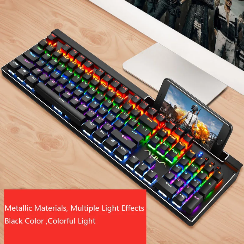 Стимпанк механическая клавиатура с подсветкой черный синий переключатель 104