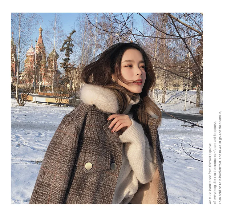 Women New winter clothing thicken woolen jacket female Korean version of the short loose Plaid woolen coat female jacket
