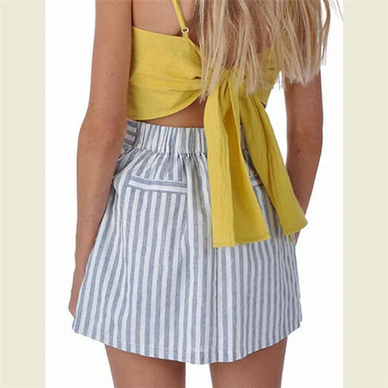 Сексуальная мини юбка карандаш с высокой талией в полоску повседневная женская