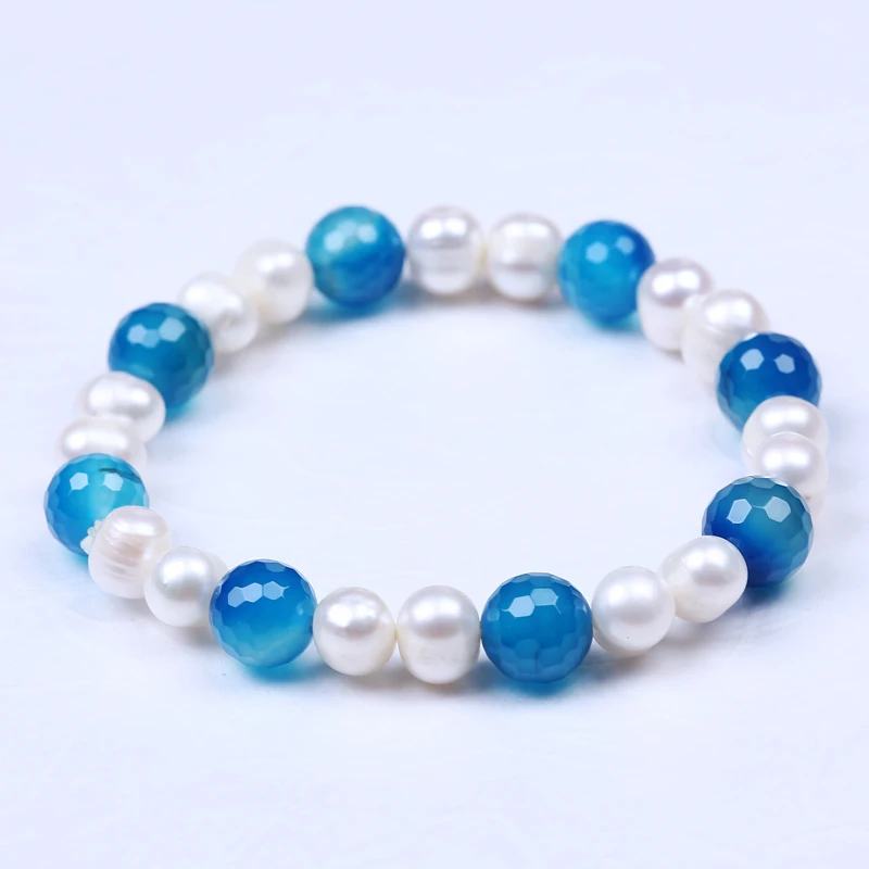 Браслет Daking из натурального пресноводного жемчуга голубой граненый браслет