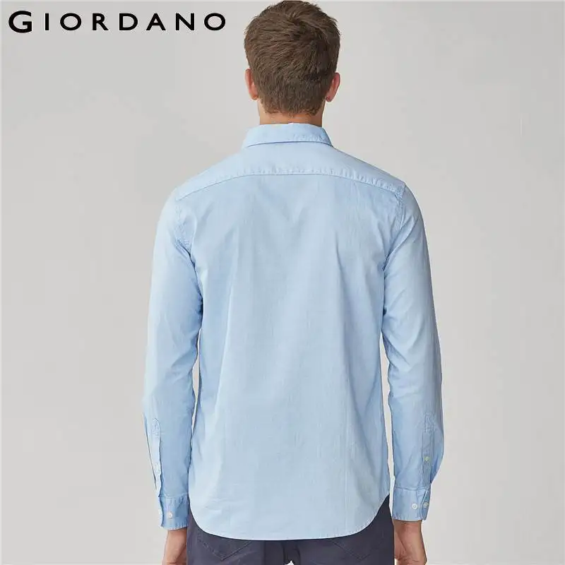 Giordano Мужская рубашка Оксфорд тонкие хлопковые рубашки Camisa Masculina с одним карманом