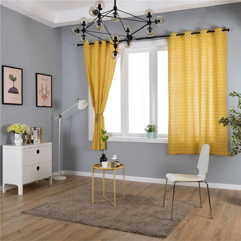 Занавеска из хлопка желтая с геометрическим рисунком | Дом и сад