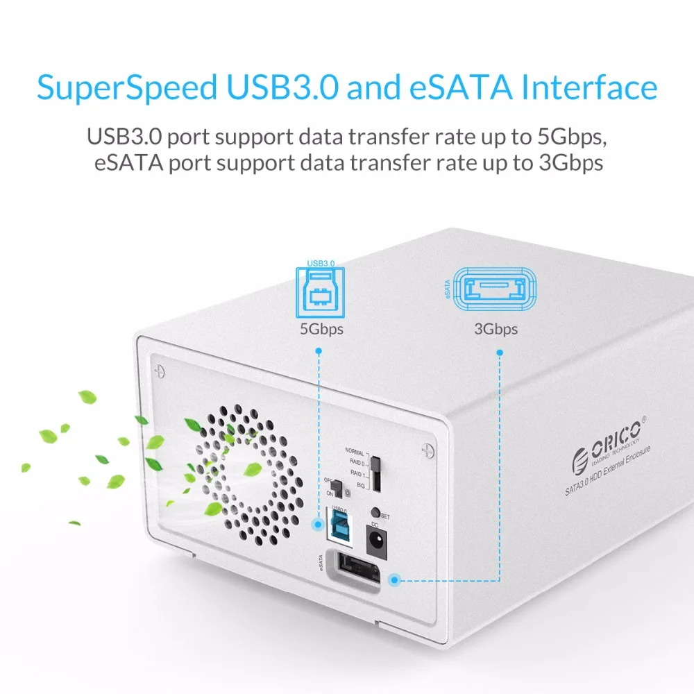 ORICO 3529RUS3 Алюминий 2 Bay USB3.0/eSATA внешний 3 5 ''SATA RAID жесткий диск-серебро |
