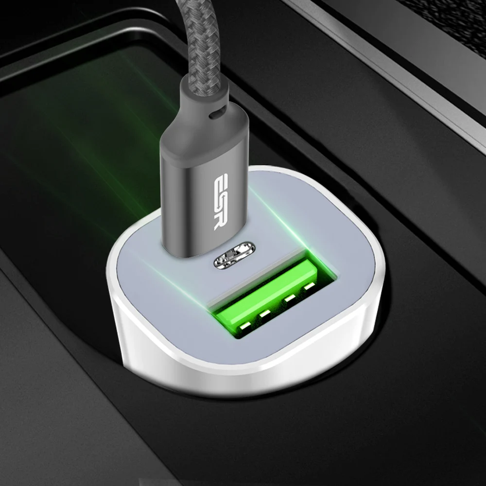 ESR 45 Вт зарядных порта USB для автомобиля Зарядное устройство быстрое зарядное устройство QC 3,0 Тип C PD Быстрая зарядка для мобильных телефонов для iPhone X 8 samsung Xiaomi Mi автомобильного зарядного устройства