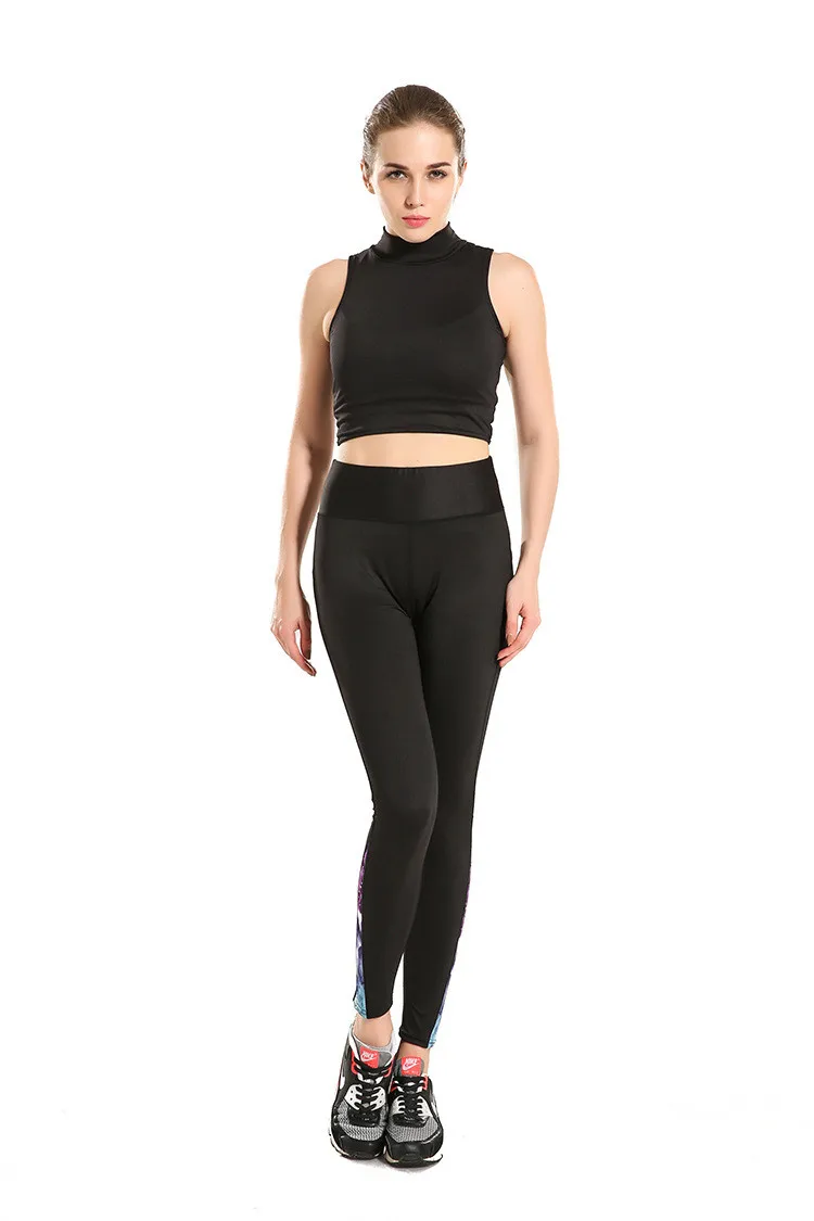 Women Patchwork Gradient Blue Purple Galaxy Exercise Leggings Quick Drying Ankle Length Energy Pants Trousers Ropa Mujer | Женская