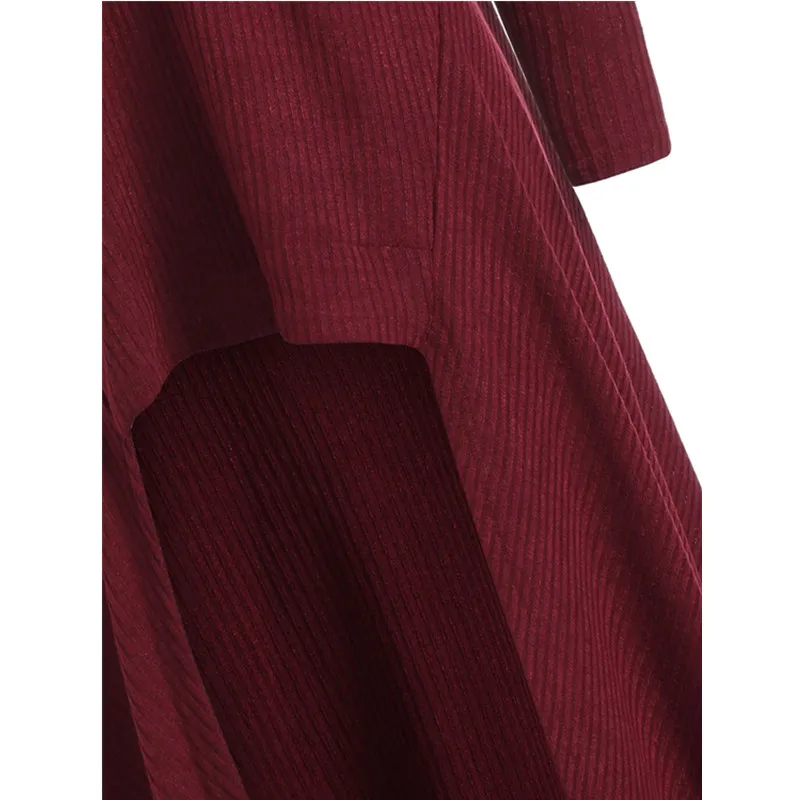 Plus Size High Low Hooded Ribbed Sweater Spring Long Sleeve Drawstring Sweaters Hooded Dresses Pregnant Women Pullovers