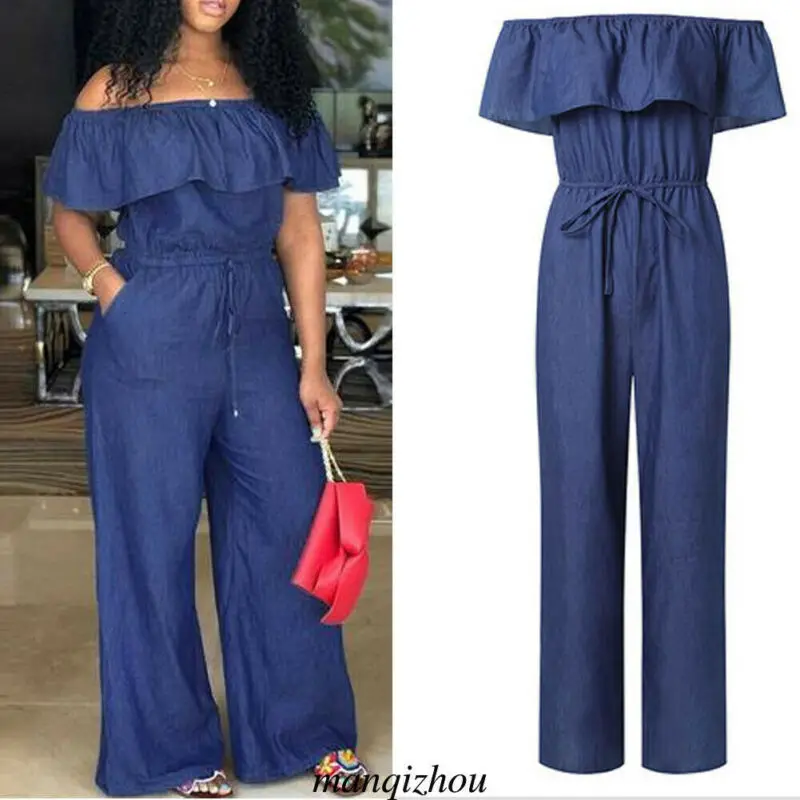 HIRIGIN New Women PLUS Size Clubwear Summer Playsuit Bodycon Denim Jumpsuit Romper Trousers
