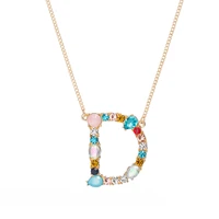 zwpon fashion pave crystal opal alphabet letter necklace for women fashion colorful summer name necklace chokers for woman