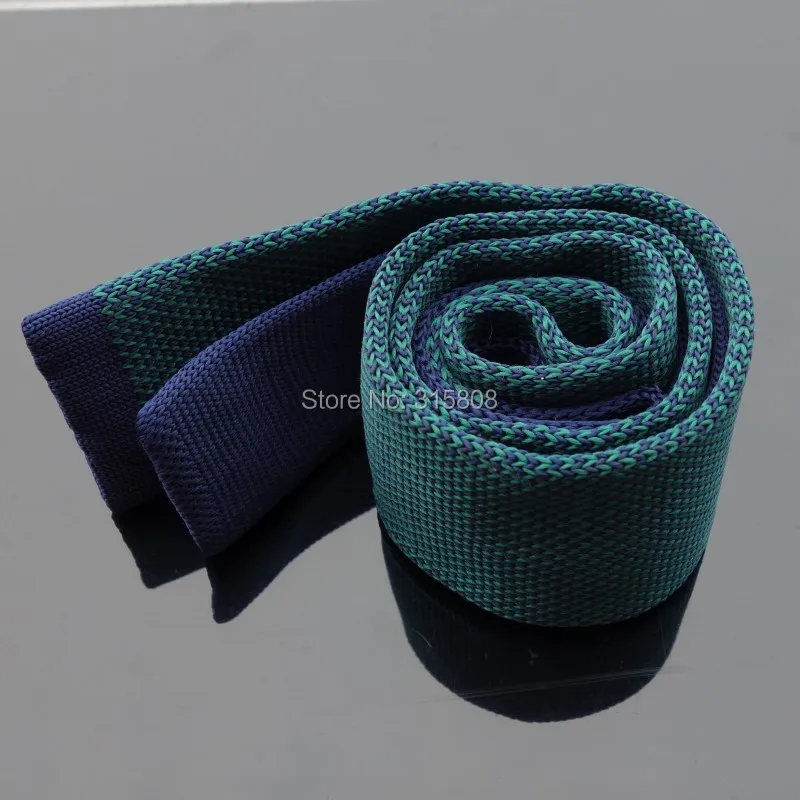 

Ikepeibao Green Blue Edge Slim Knitted Skinny Neckwear Striped Polyester Narrow Ties Slim Neck Tie Flat Head