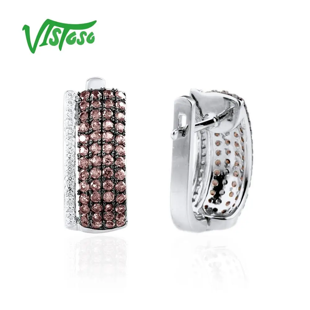 VISTOSO 925 пробы серебряные серьги гвоздики ювелирные для женщин круглый шоколад