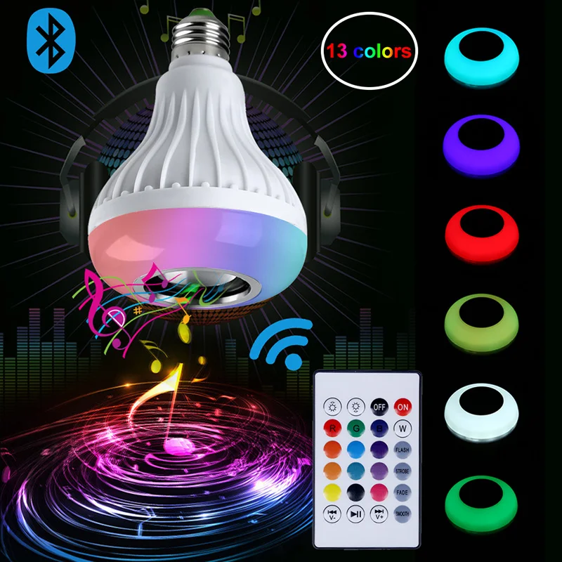 Умная Светодиодная лампа E27 музыкальная RGB Беспроводная bluetooth колонка 12 Вт