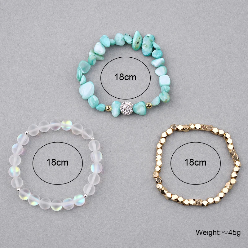 BOJIU 3 Pcs/Set Multilayer Women Bracelets Natural Irregular Stretch Shell Gold-color Copper Labradorite Bracelet Lady BCSET242 | Украшения