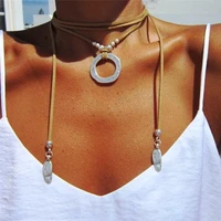 punk multilayer velvet choker necklace fashion leather collar statement circle leaves pendant necklace for women jewelry