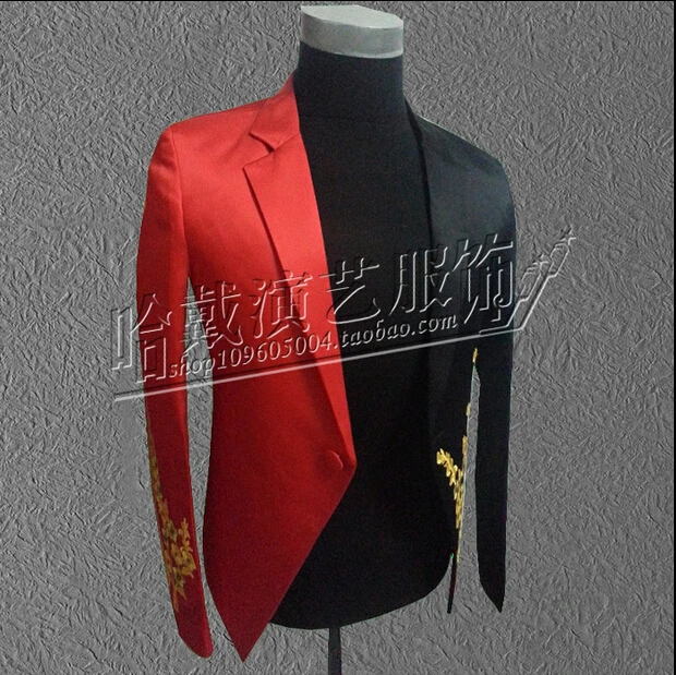 

HOT ! Men singers stage show black red suit jacket star concert blazer MC host clothing costumes