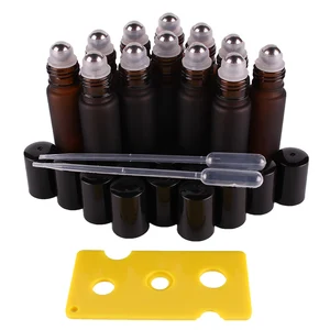 Рулон матового стекла для эфирных масел, 12 шт., 10 мл, флаконы с шариком из нержавеющей стали для ароматерапия с парфюмом