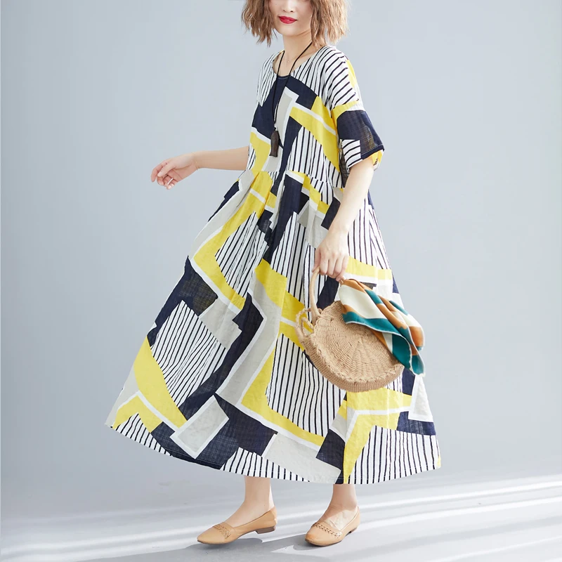 Мода 2019 новые женские Платья повседневные хлопковые льняные свободные летние