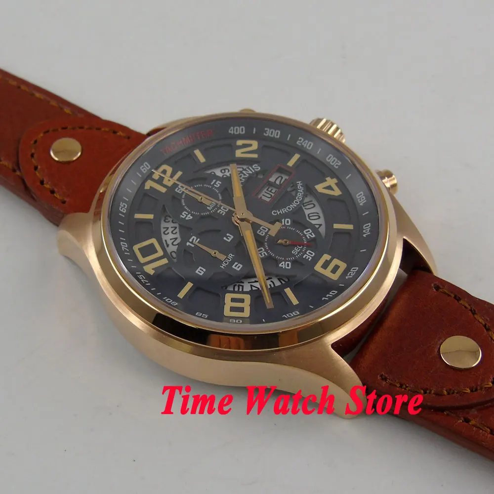 Мужские часы Parnis кварцевые 43 мм с полным циферблатом из сапфирового стекла