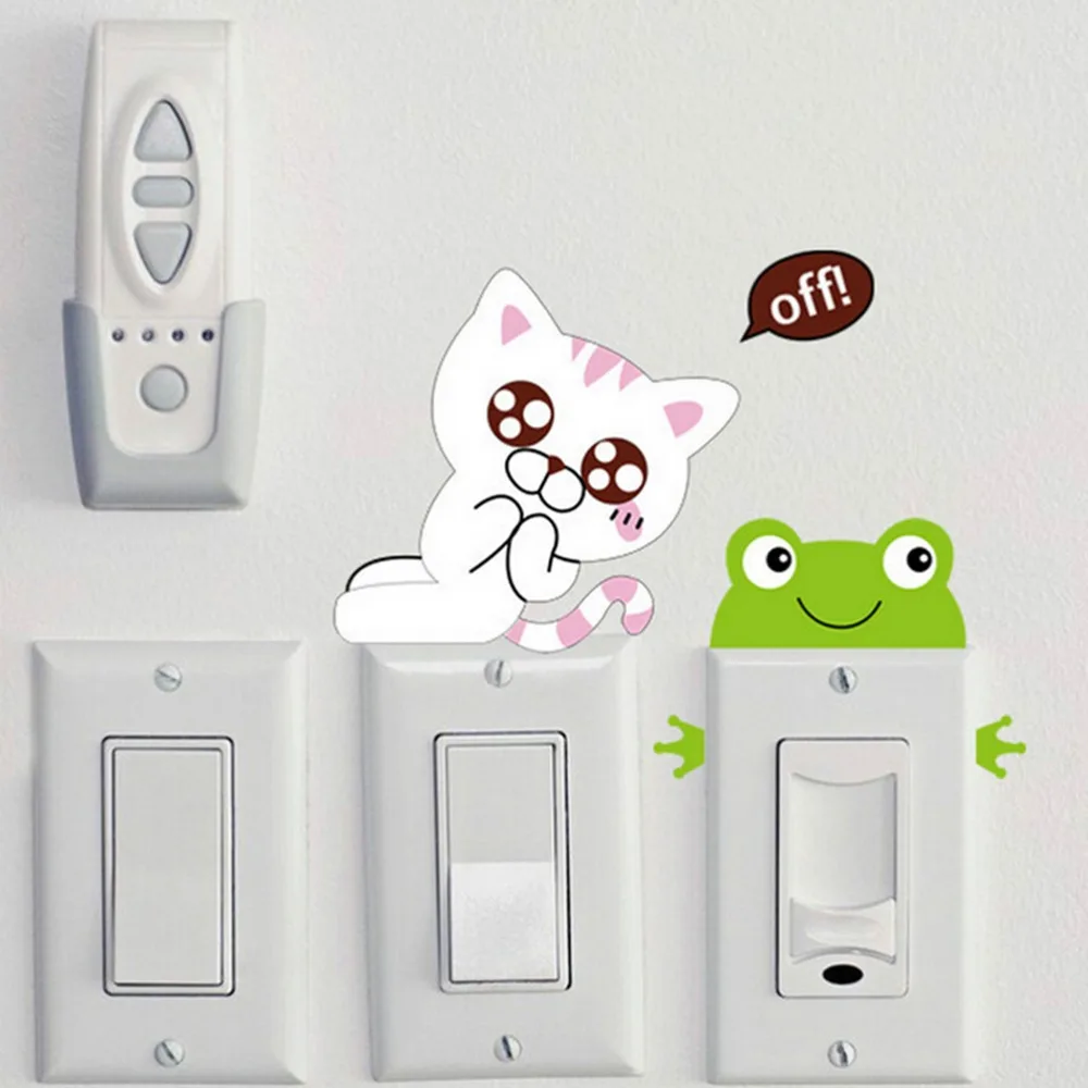DIY Funny 11 Pcs/Set Kids Bedroom Decal Decor Cartoon Animal Panda Lion Frog Cat Switch Sticker Cute Living Room Wall Stickers | Дом и сад