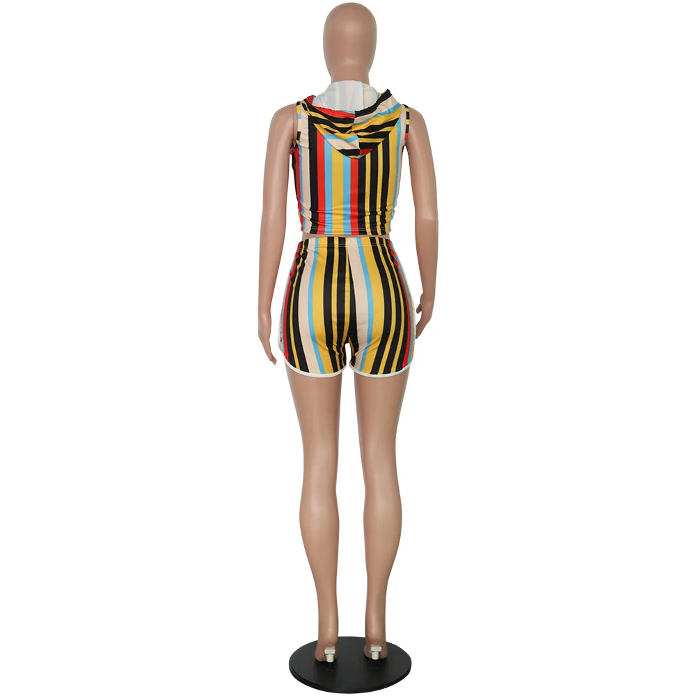 

HAOOHU Striped 2 Piece Set Women Tracksuit Summer Clothes Crop Top and Biker Shorts Sweat Suits Sports Wear Two Piece Outfits
