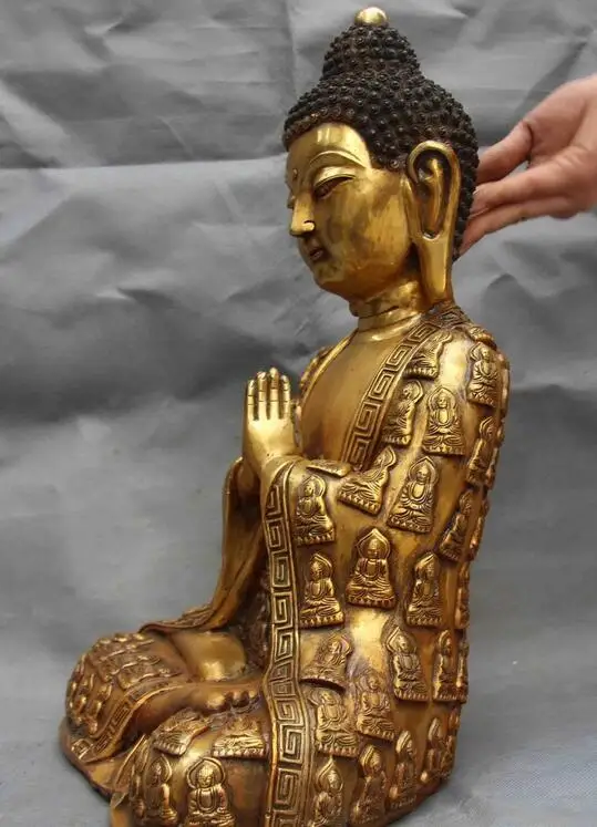Буддизм храм Медь бронзовая позолота Шакьямуни Амитабха Rulai статуя бога Будды -