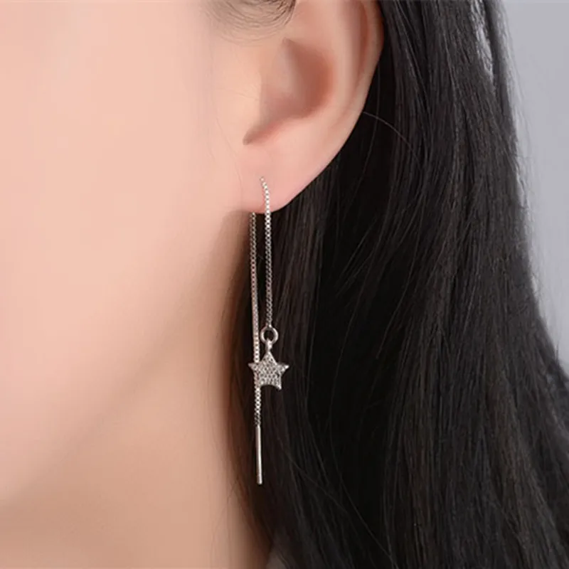 Серьги Cxwind в Корейском стиле серьги форме Луны длинная цепочка со стразами