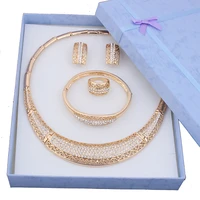 hot sale dubai fashion vintage luxury rhinestone bridal necklace earring bracelet african costume gold color jewelry sets