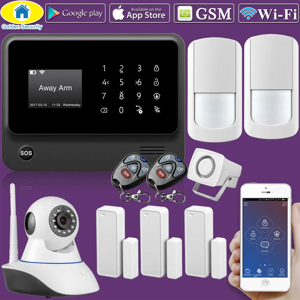 Золотой безопасности G90B плюс wifi GSM 2G IOS Android приложение дистанционное управление домашняя система охранной сигнализации IP камера интегрированная - Цвет: Kit5