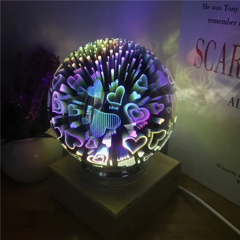 Heart 3D стеклянный шар, новинка, звездное небо, Звездный светильник, Настольная Лунная лампа, сказочный фейерверк, Ночной светильник, Рождественское украшение, питание от USB - Цвет: Heart
