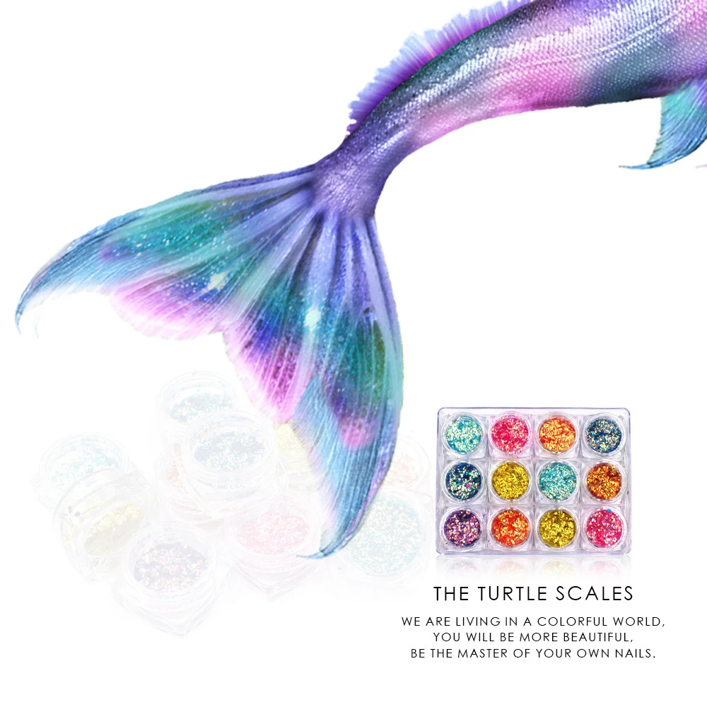 Высокое качество 12 Горшков шестигранный блеск для ногтей Русалочка пайетки